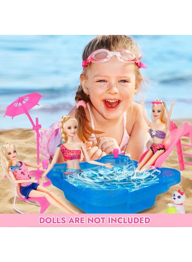 Bettina Pool Playset Glam Pool With Slide Doll Pool Accessories Includes Beach Chair Beach Umbrella Dog Swimming Pool Set For 12 Inch Dolls Bath Toys For Dolls  - Image 4