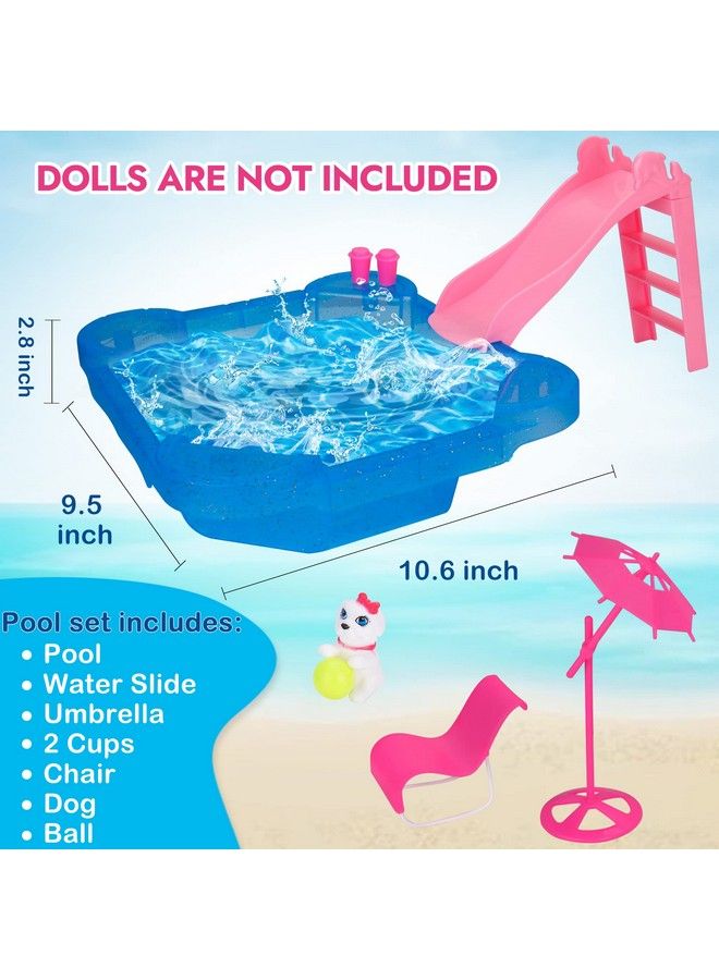Bettina Pool Playset Glam Pool With Slide Doll Pool Accessories Includes Beach Chair Beach Umbrella Dog Swimming Pool Set For 12 Inch Dolls Bath Toys For Dolls  - Image 5
