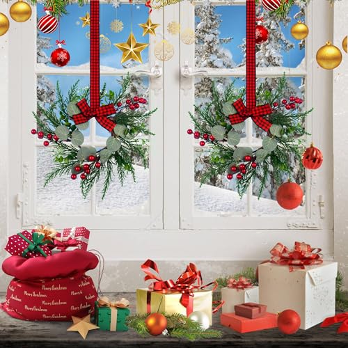 JUSTOTRY 6Pcs Christmas Wreath, 10 Inch Mini Wreaths for Kitchen Cabinets, Christmas Door Wreath, Small Christmas Wreath for Fireplace Window Farmhouse Indoor Home Decorations - Image 4