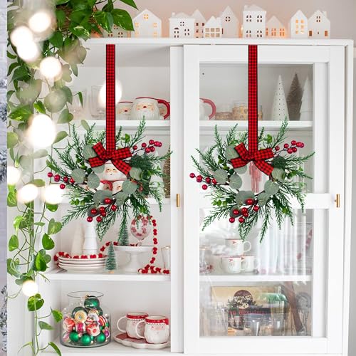 JUSTOTRY 6Pcs Christmas Wreath, 10 Inch Mini Wreaths for Kitchen Cabinets, Christmas Door Wreath, Small Christmas Wreath for Fireplace Window Farmhouse Indoor Home Decorations - Image 3