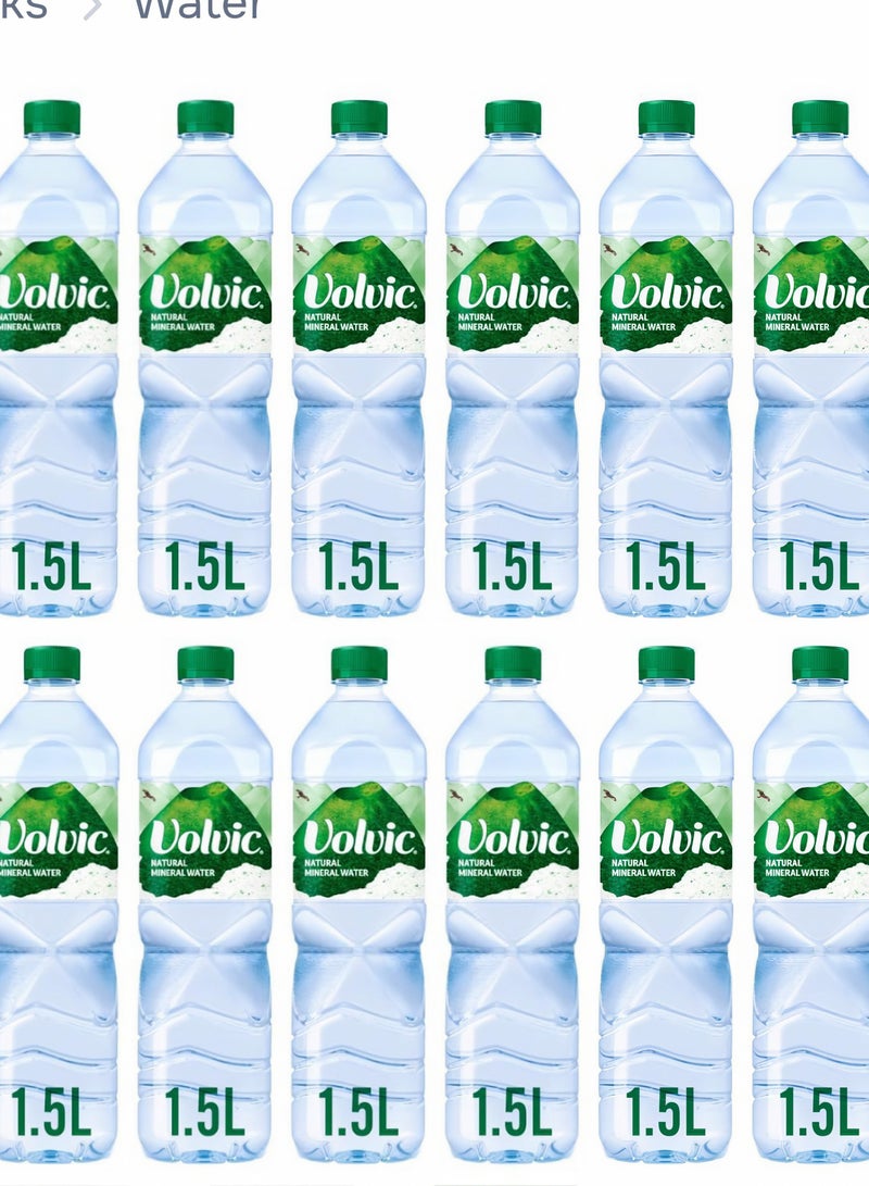 Volvic Volvic Natural Water, Mineral Drinking Water, Sustainably Sourced Water Bottle, Case Of 12 X 1.5L Volvic Bottles - Image 2