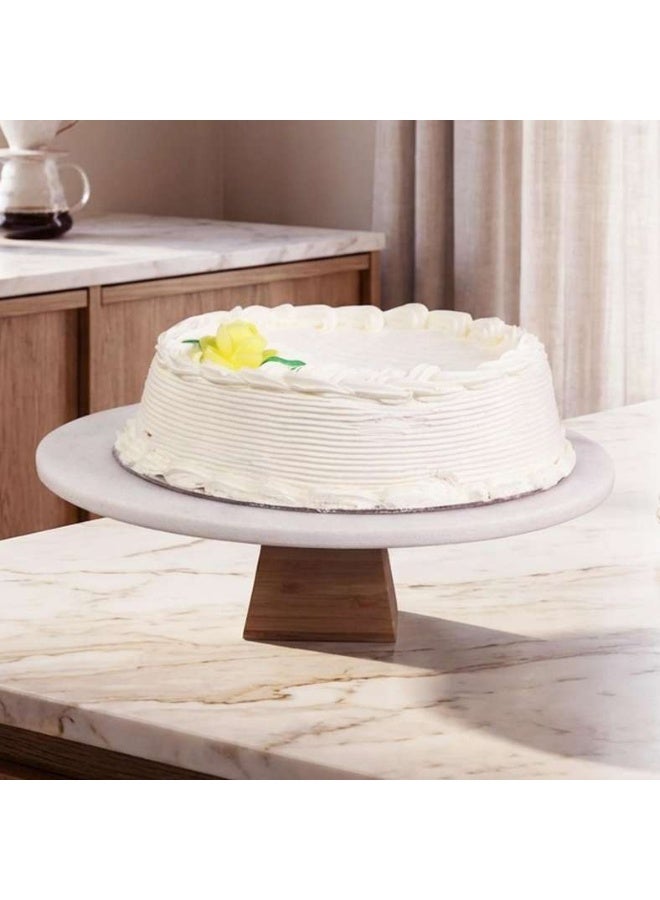 Pan Home Marble Cake Stand with Bamboo Base Dia30X9CM -White Natural - Image 3