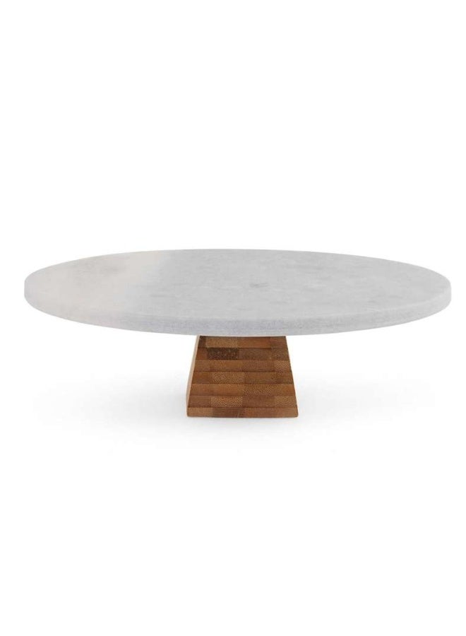 Pan Home Marble Cake Stand with Bamboo Base Dia30X9CM -White Natural - Image 2