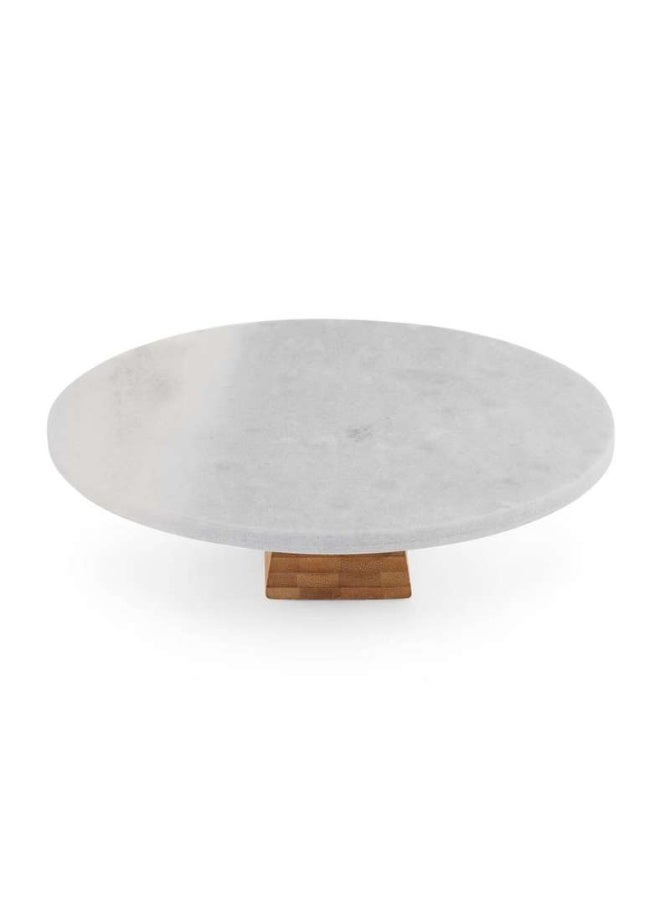 Pan Home Marble Cake Stand with Bamboo Base Dia30X9CM -White Natural - Image 5