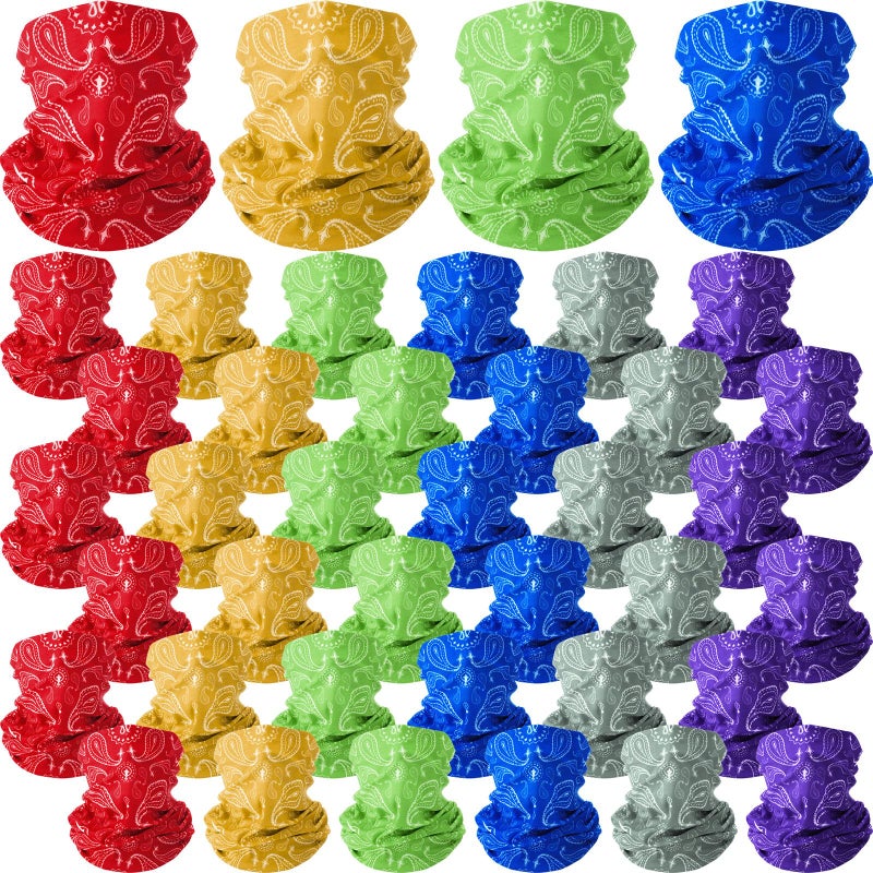 Cozypower 36 Pcs Paisley Bandanas Buffs Seamless Neck Gaiter Face Mask Headwear Balaclava for Men Women Wind UV(Fresh Color) - Image 1