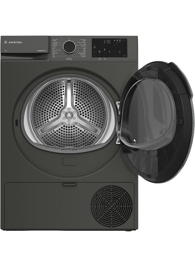 أريستون Ariston 10 Kg Front Load Condensing Dryer with 15 Programs - Gray ARDH102DMSA Black - Image 4