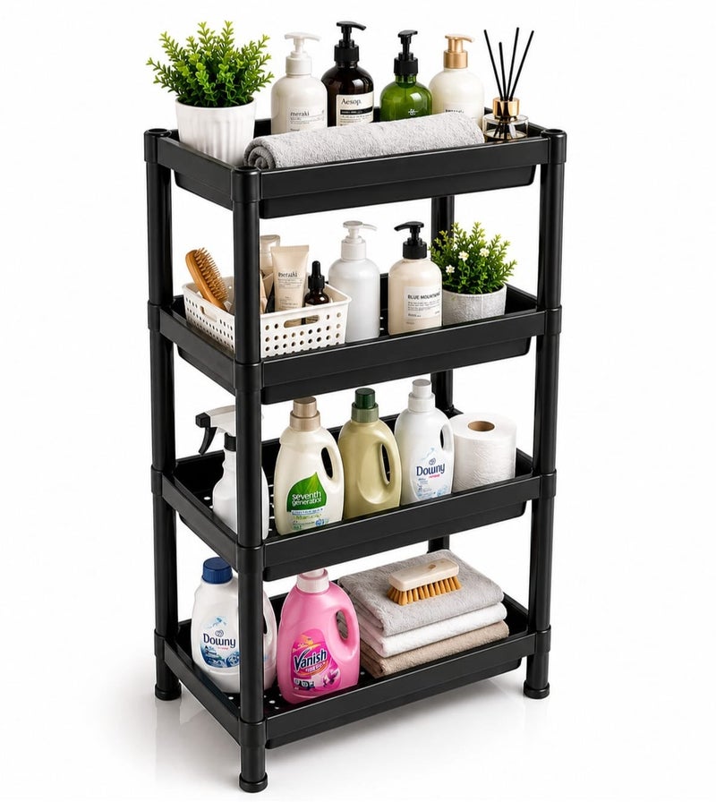 Plasticna Rectangle Plastic Shelves, 4 Rack, Black - Image 1