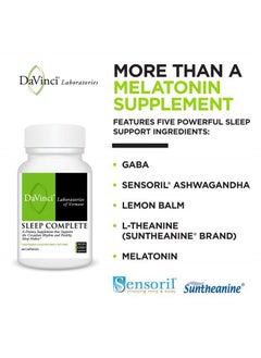 Davinci Labs Sleep Complete - Dietary Supplement to Support Healthy Sleeping Habits, Relaxation and Sleep* - with Melatonin, Lemon, Ashwagandha and L-Theanine - Gluten-Free - 60 Vegetarian Capsules  - Image 1