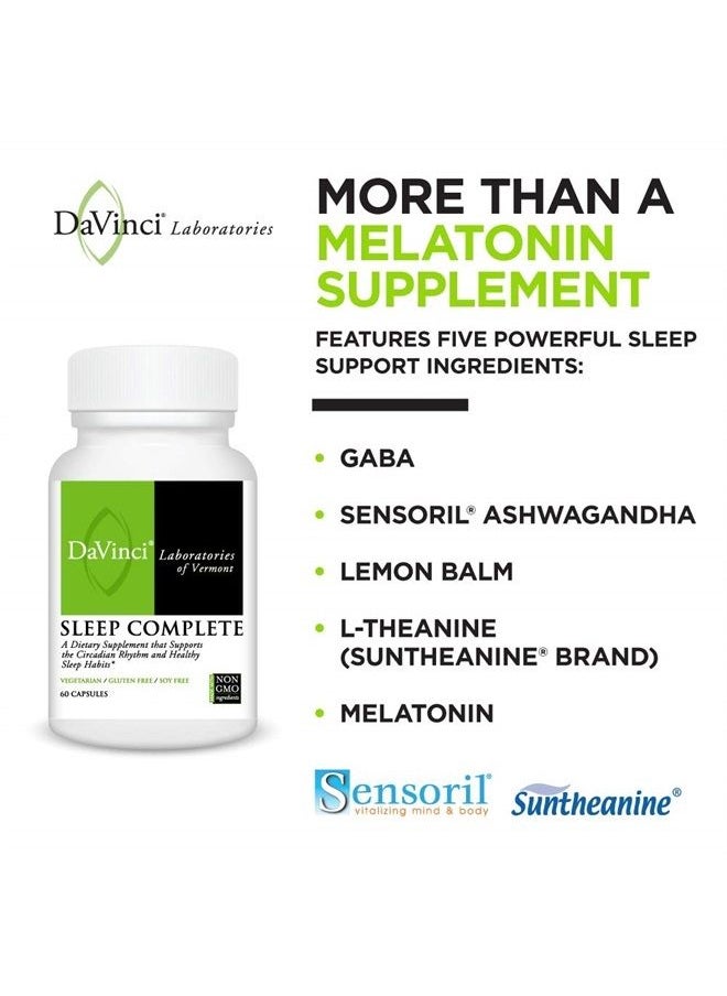 Davinci Labs Sleep Complete - Dietary Supplement to Support Healthy Sleeping Habits, Relaxation and Sleep* - with Melatonin, Lemon, Ashwagandha and L-Theanine - Gluten-Free - 60 Vegetarian Capsules  - Image 1