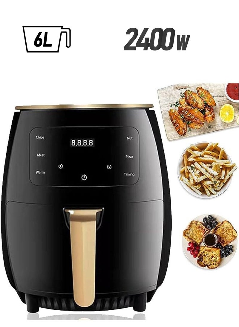 Generic - Electric 6L Air Fryers Oilless Cooker with 10 Presets Digital LCD Touch Screen, Nonstick Baker 2400W (Black-6L) - Image 1