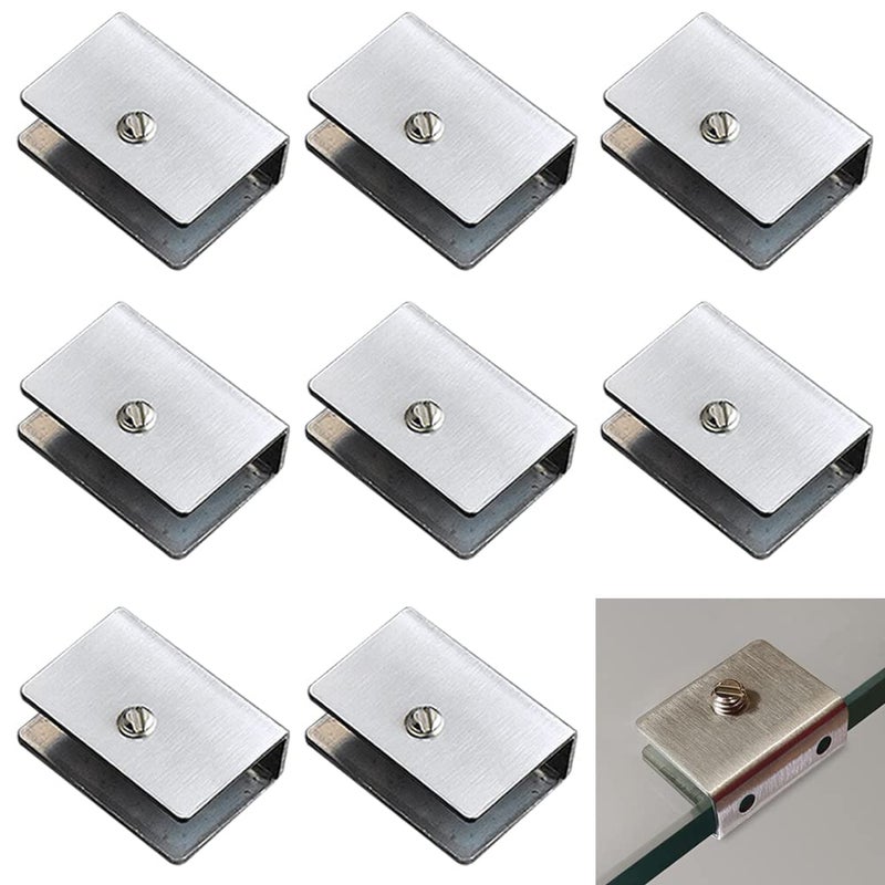 WANLIAN 8 Pcs Brushed Clamp Wall Mounted Glass Shelf Brackets Floating Shelf Brackets Fits 12 inch Glass Shelves Rectangle Large