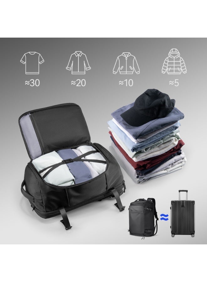 Mark Ryden MR8288 Travel Backpack 38L, Wide-Opening Design, Waterproof Oxford Fabric, Laptop & iPad Pockets, RFID Anti-Theft Strap, Side Access Zipper, Breathable Back Support, Stretch Side Pockets – Black - Image 4