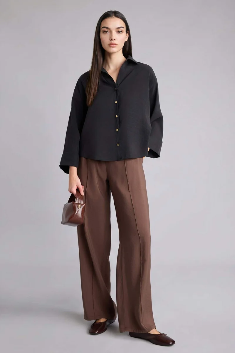 DeFacto Loose Fit Shirt Collar Sensual Long Sleeve Shirt