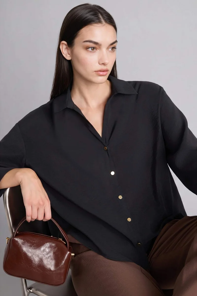 DeFacto Loose Fit Shirt Collar Sensual Long Sleeve Shirt