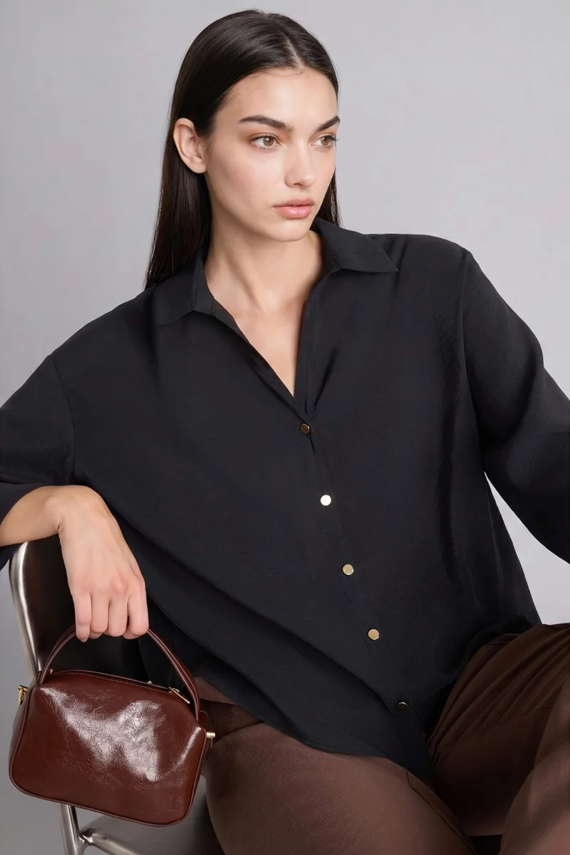 ديفاكتو Loose Fit Shirt Collar Sensual Long Sleeve Shirt