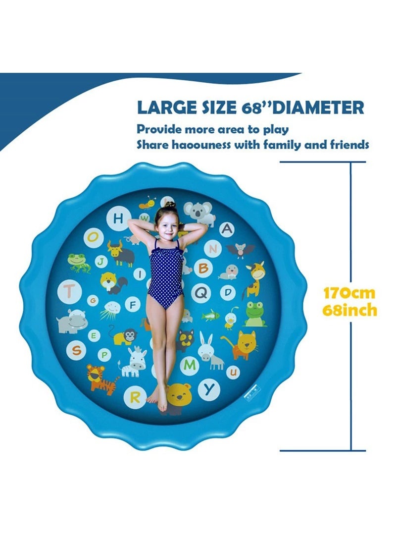 تابيت - 170cm الطفل لعب المياه حصيرة ، بخاخ المياه للأطفال الطرف رذاذ لعبة حصيرة ، تعلم لعبة المياه حصيرة طفل حمام سباحة ، حمام سباحة في الهواء الطلق للأطفال ( من الألف إلى الياء نمط الرسالة ) - Image 1