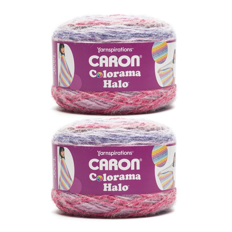 CARON خيوط كارون كولوراما هالو مخططة عبوة من 2 481 ياردة 8 أونصات بنفسجي بانسي 71 أكريليك 18 نايلون 11 بوليستر