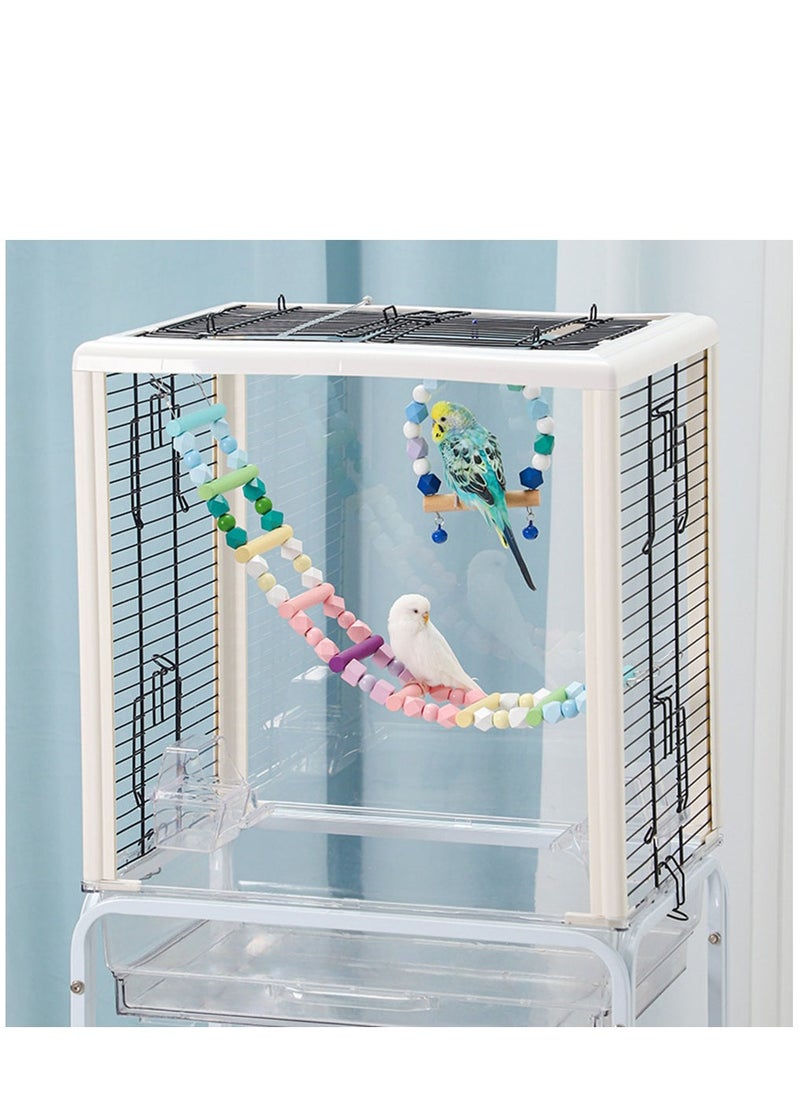 Arabest Colorful Wooden Bird Swing, Cage Hanging Toys Cotton Rope Swing Bite Resistance Perches Toy Parrot Toy Boredom Breaker for Budgie, Cockatiels, Conures, Finches, Small Parakeets  - Image 5
