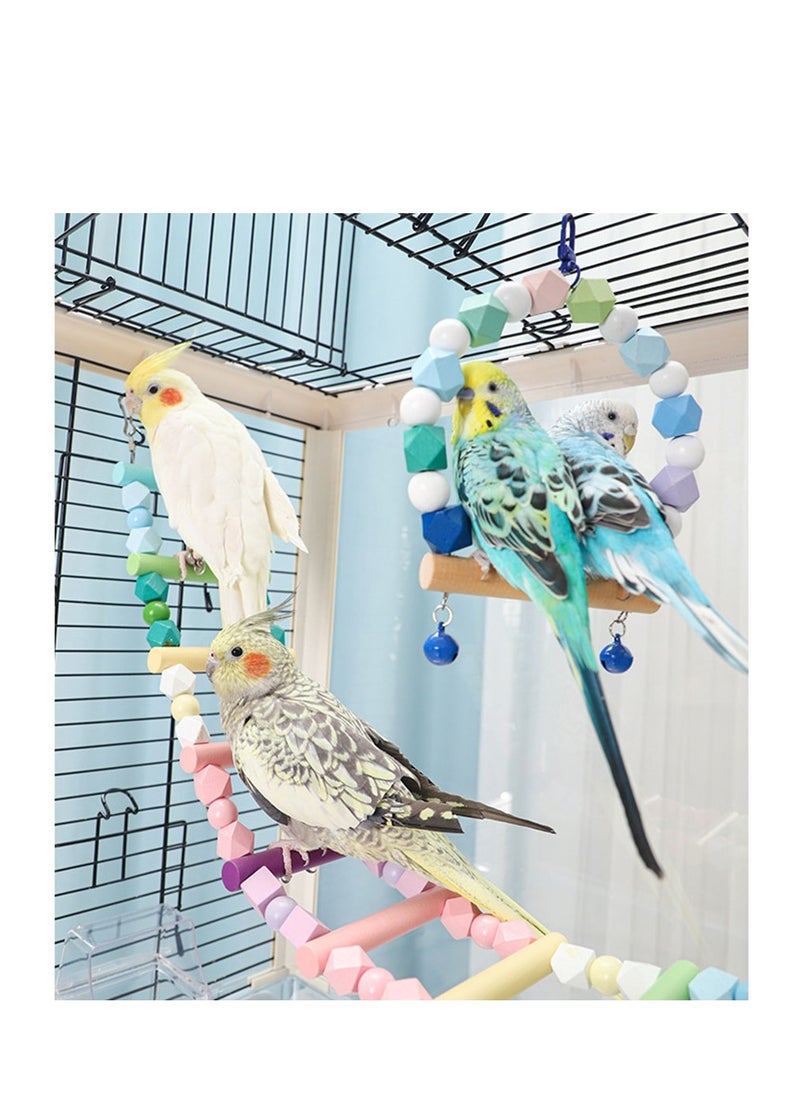 Arabest Colorful Wooden Bird Swing, Cage Hanging Toys Cotton Rope Swing Bite Resistance Perches Toy Parrot Toy Boredom Breaker for Budgie, Cockatiels, Conures, Finches, Small Parakeets  - Image 4