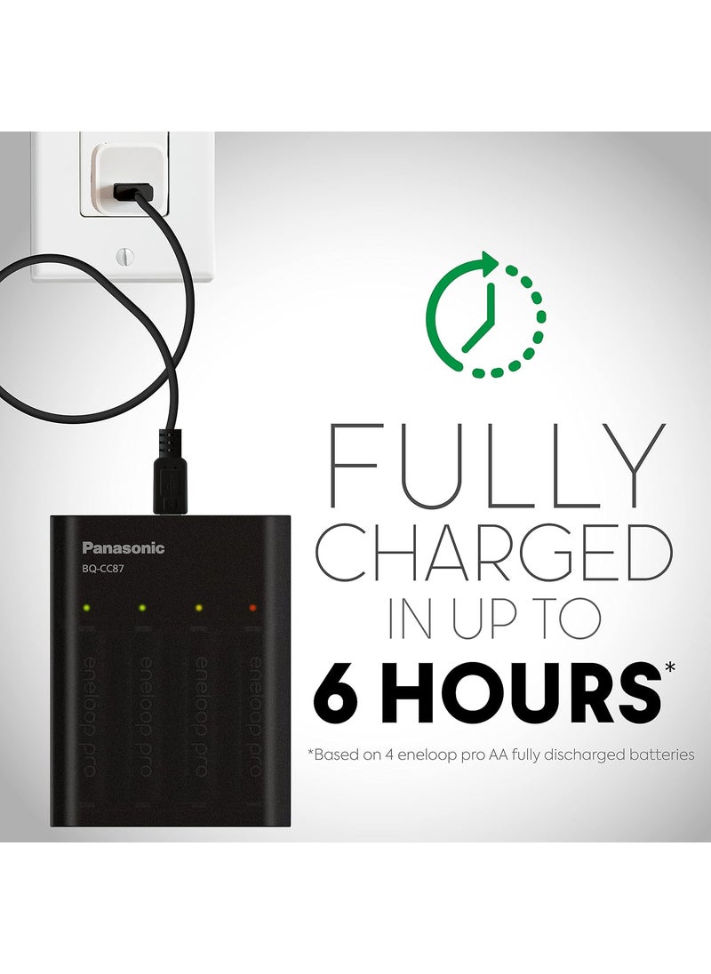 eneloop Panasonic KKJ87KHA4BA Individual Battery Charger with Portable Charging Technology and 4AA eneloop pro Rechargeable Batteries Black  - Image 4