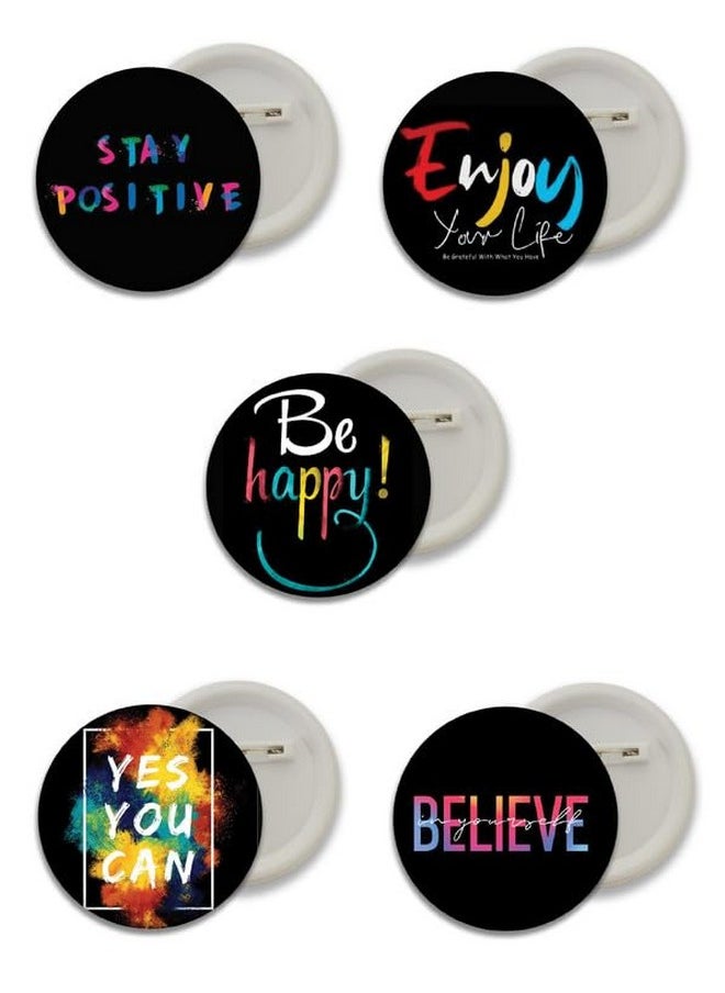 D2c D2C® Plastic Motivational Quotes Round Pin Button Badge - Perfect for Boys, Girls, Men & Women Trendy Batches for Bags, Backpacks Ideal Birthday Gift, Party Favor Size 58mm Multicolor Pack of 5 D2  - Image 1