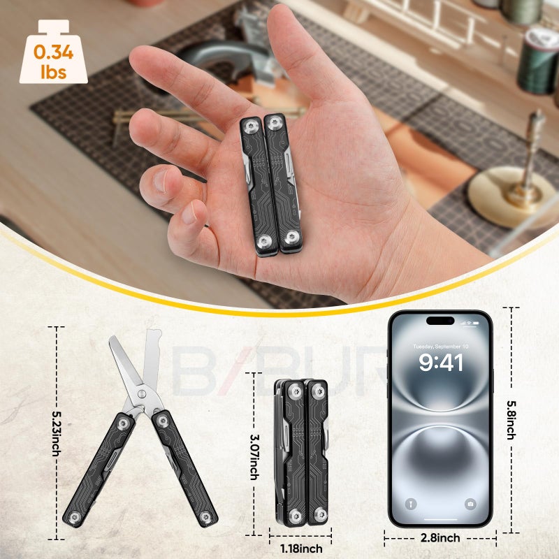 BIBURY Mini Keychain Multitool Scissors B12062B, 9 in 1 Multitool EDC Scissors with Screwdriver, Bottle Opener, Pocket Knife, Spring -Mini Multi Tool for Outdoor, Daily Use, Gifts for Men and Women - Image 3
