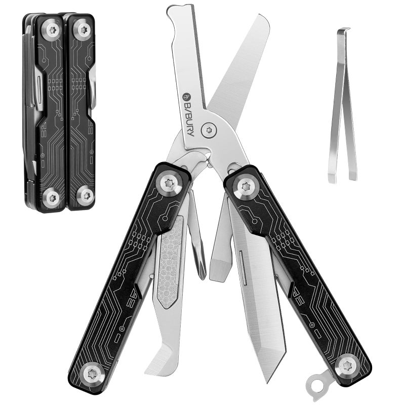 BIBURY Mini Keychain Multitool Scissors B12062B, 9 in 1 Multitool EDC Scissors with Screwdriver, Bottle Opener, Pocket Knife, Spring -Mini Multi Tool for Outdoor, Daily Use, Gifts for Men and Women - Image 1