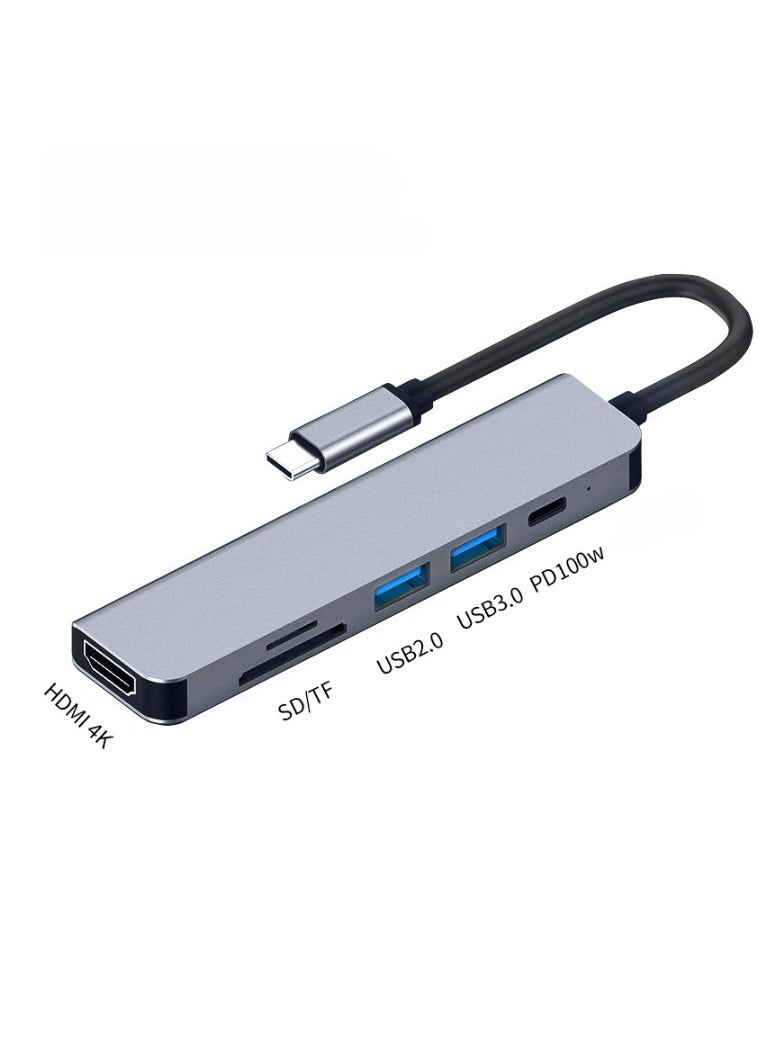 AROAQ Type C To HD Multimedia Interface Adapter, Portable Multiport USB C Hub, Durable Fast Transfer 6-in-1 Type C Adapter, HD Display Docking Station, (Six-in-one HDMI4k+USB3.0+USB2.0+PD100W+SD/TF) - Image 1
