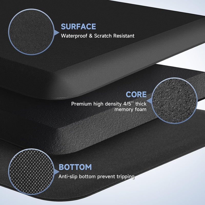 StepRite 4/5 Inch Thick Kitchen Mats for Floor, Kitchen Rug for Standing Desk, Non-Slip, Thicker, Stain & Water Resistant, Comfort Anti Fatigue Floor Mat for Home, Kitchen, Office - Black, 32 * 20'' - Image 3