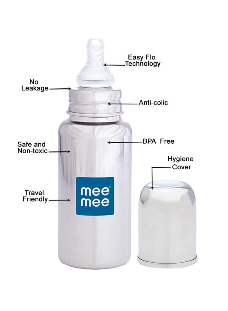 Mee Mee Baby Steel Feeding Bottle 240ml | Baby Milk Bottle with Advanced Anti Colic Valve, BPA Free, Soft Silicone Teat, Wide Neck for Babies/Infants/Newborns of 0-2 Years - Image 3