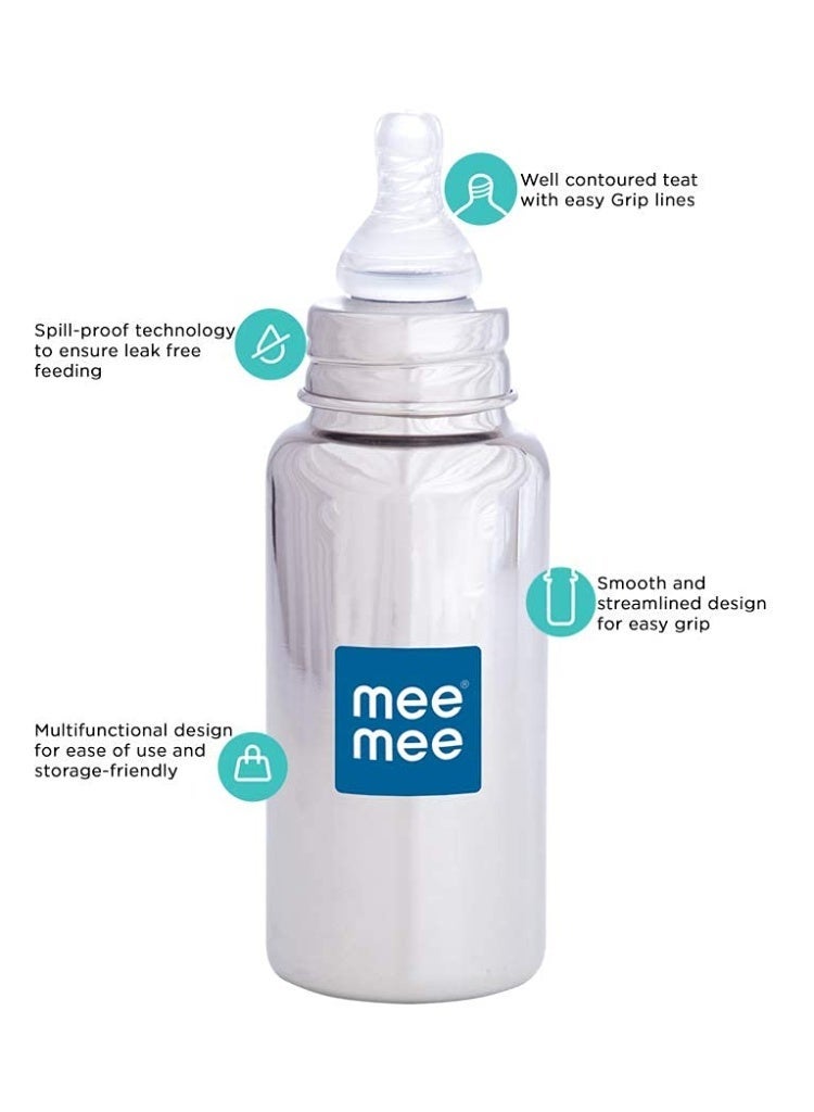 Mee Mee Baby Steel Feeding Bottle 240ml | Baby Milk Bottle with Advanced Anti Colic Valve, BPA Free, Soft Silicone Teat, Wide Neck for Babies/Infants/Newborns of 0-2 Years - Image 2