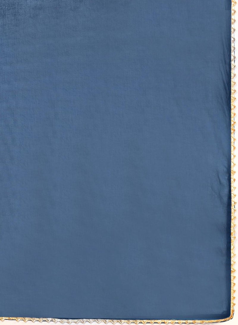 ISHIN Women'S Navy Polyester Blend Self Design Full Length Palazzo Kurta Set - Image 5