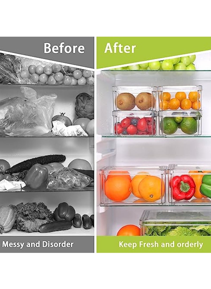 KASTWAVE - 7 Pack Fridge Organizer Bins, Food Storage Containers with Lids Airtight, PET Food Storage Container, 3 Sizes Clear Fridge Organizer with Lids, Stackable BPA-Free Fruit Storage Containers - Image 1