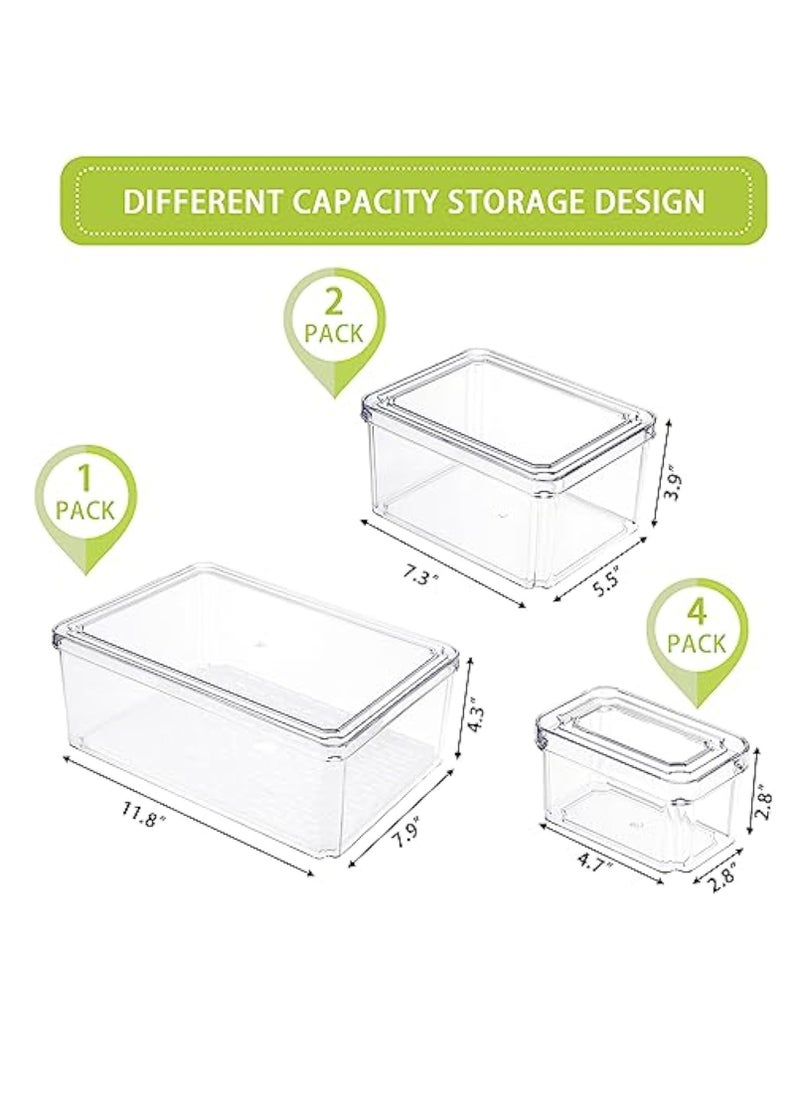 KASTWAVE - 7 Pack Fridge Organizer Bins, Food Storage Containers with Lids Airtight, PET Food Storage Container, 3 Sizes Clear Fridge Organizer with Lids, Stackable BPA-Free Fruit Storage Containers - Image 1