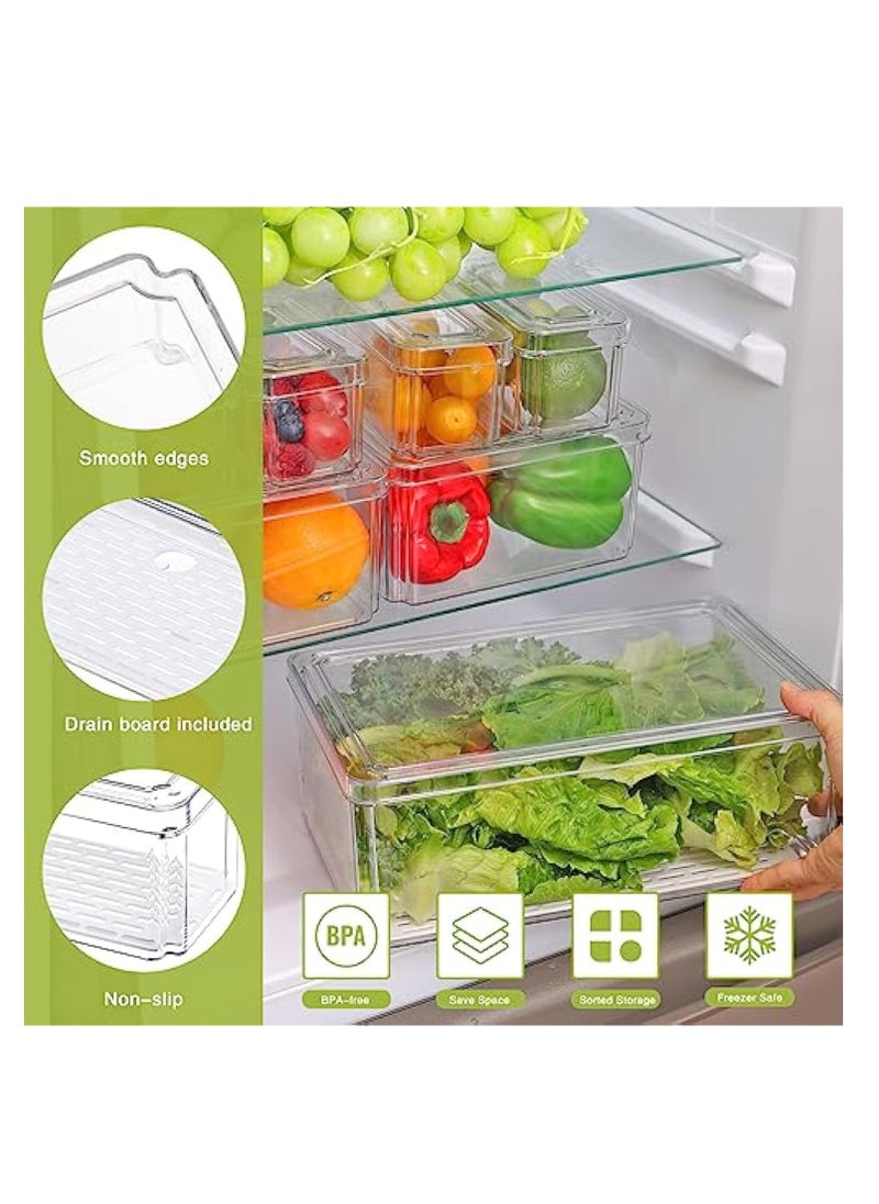 KASTWAVE 7 Pack Fridge Organizer Bins, Food Storage Containers with Lids Airtight, PET Food Storage Container, 3 Sizes Clear Fridge Organizer with Lids, Stackable BPA-Free Fruit Storage Containers  - Image 2