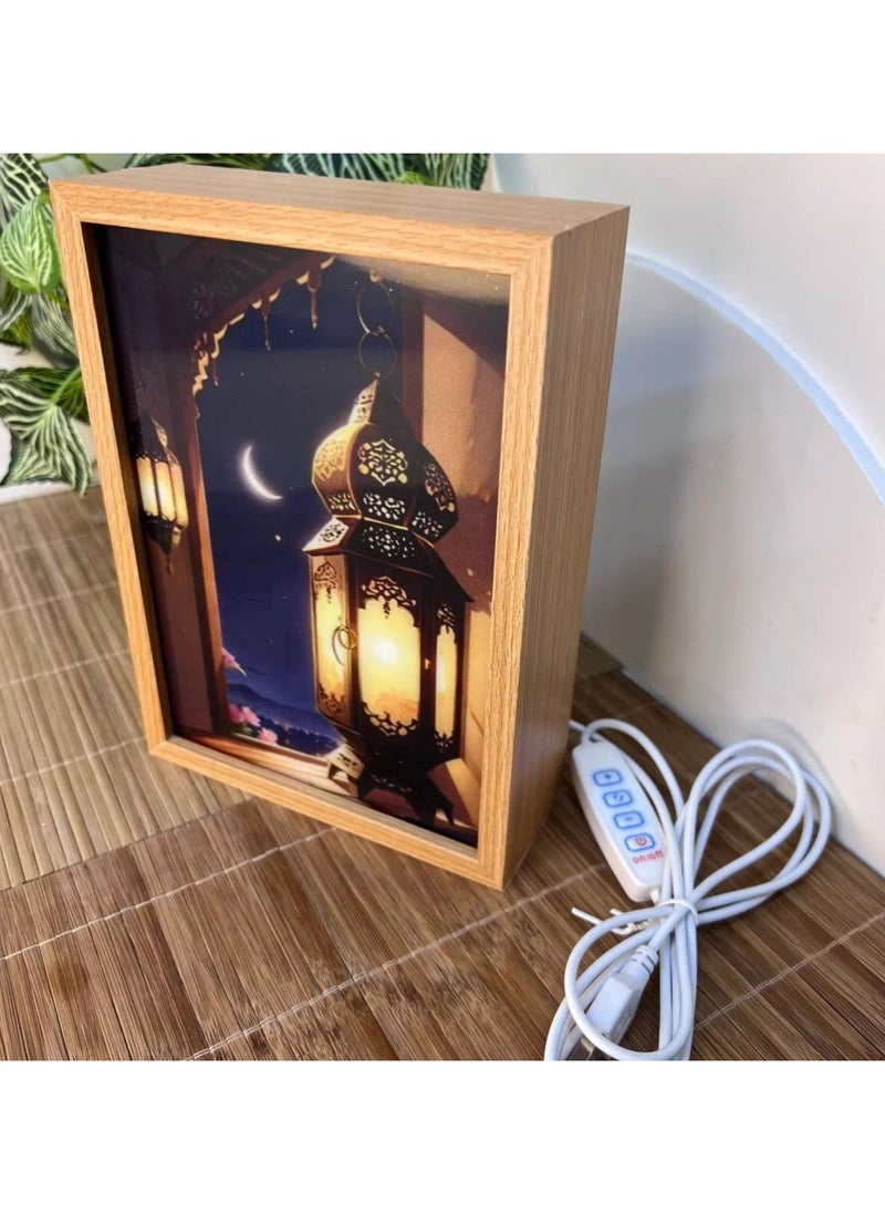 Generic - Mosque desk lamp, wooden illuminated panel, size 14 * 19 cm, panel with Ramadan shapes, works with a USB connection. You can control the lighting from the connection. It is equipped with 3 lights, white, yellow and warm. - Image 1