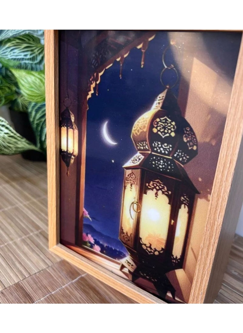 Generic - Mosque desk lamp, wooden illuminated panel, size 14 * 19 cm, panel with Ramadan shapes, works with a USB connection. You can control the lighting from the connection. It is equipped with 3 lights, white, yellow and warm. - Image 1