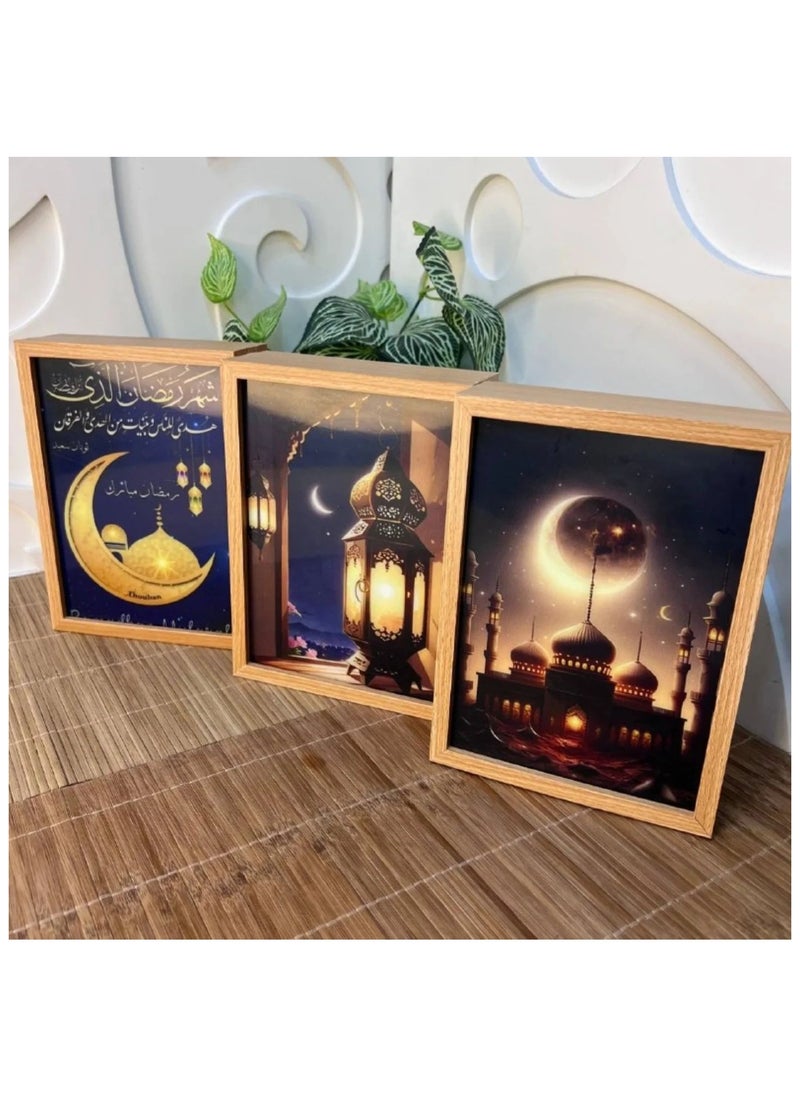 Generic - Mosque desk lamp, wooden illuminated panel, size 14 * 19 cm, panel with Ramadan shapes, works with a USB connection. You can control the lighting from the connection. It is equipped with 3 lights, white, yellow and warm. - Image 1