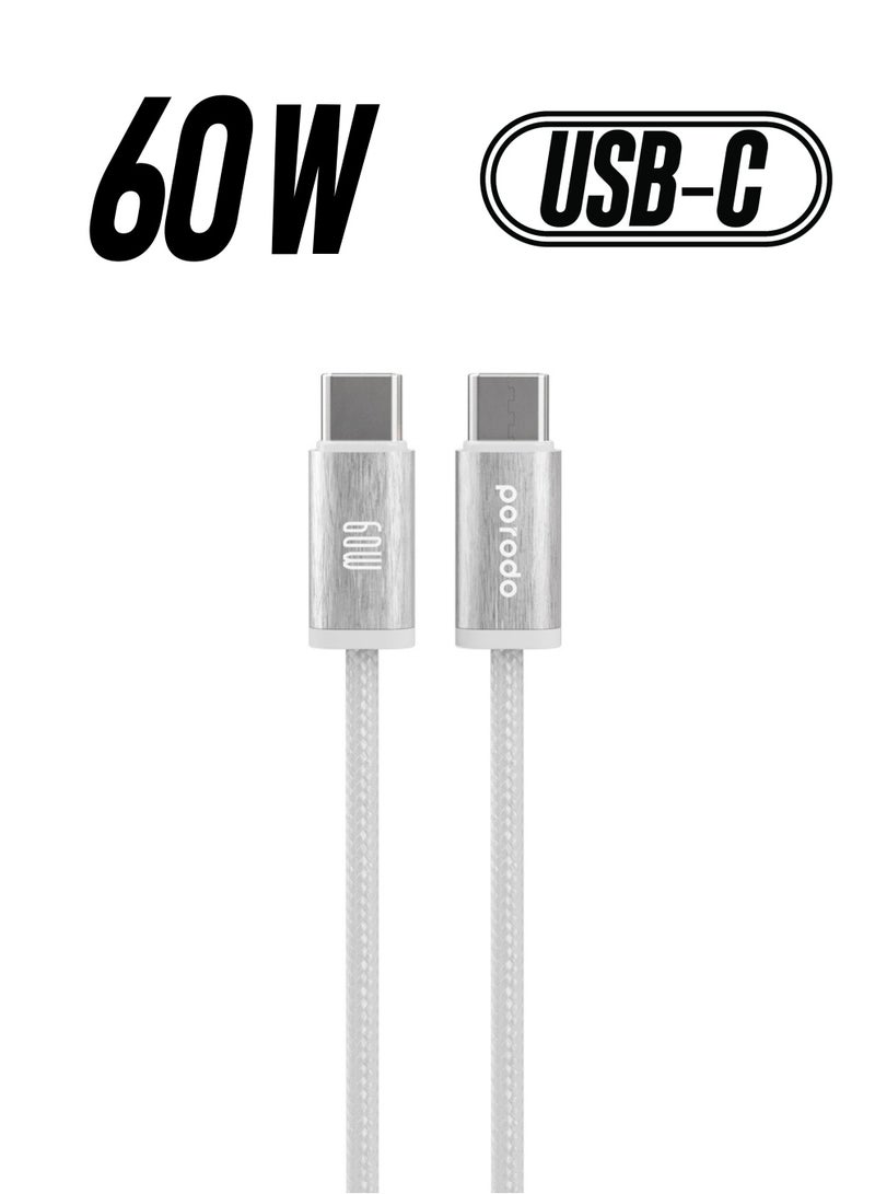 porodo Woven 60W Type-C to Type-C Cable 1.2m - White  - Image 1