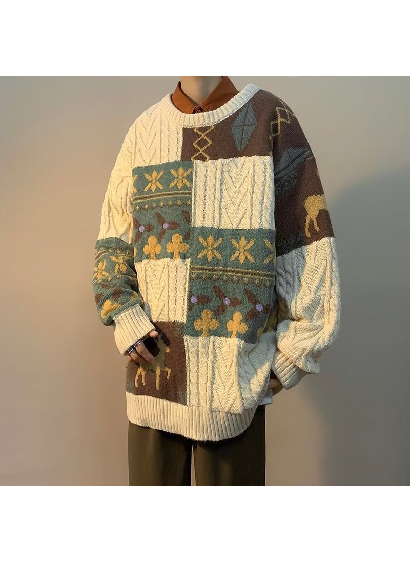 Generic Thickened Winter Knitted Sweater Mens Casual Crew Neck Pullover Warm Plus Size Trendy Couple Christmas Vintage Autumn/Winter brown  - Image 3