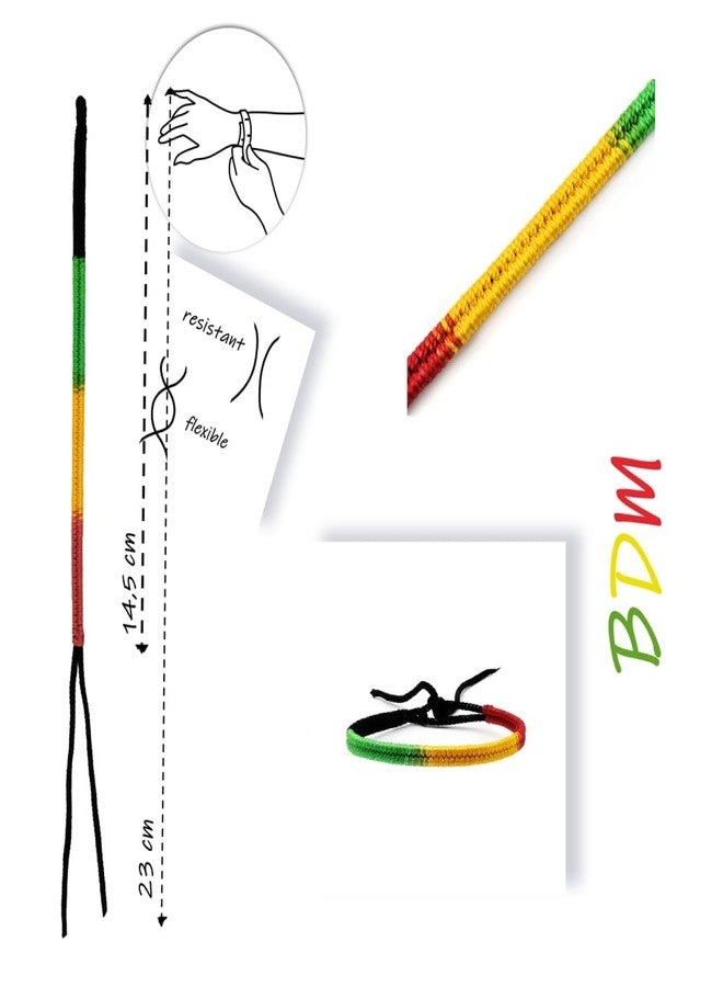 BDM Rastafari Elastic Bracelet with red, Green and Yellow Beads. BOD Marley, Rasta, Reggae and Hippie Bracelet. - Image 2