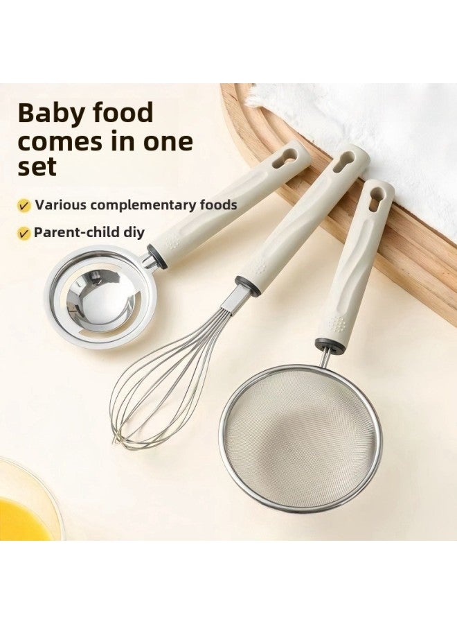 New Baby Food Supplement Tool Baby Special Egg Beater Mesh Leakage Three-piece Filter Screen Egg White Separator-Color:Warm Gray Stainless Steel Egg Beater + Stainless Steel Egg White Separator [two-piece Set C]  - Image 2