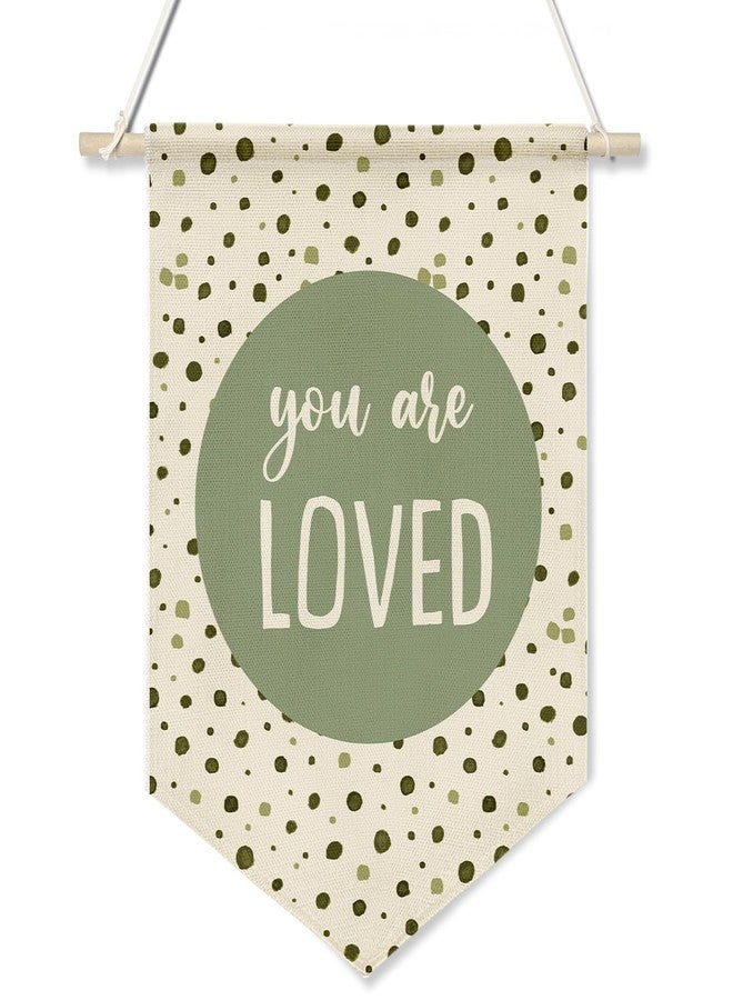 ZTGDA You Are Loved Nursery Wall Hanging Banner – Green Polka Dot Canvas Poster, Baby Room Wall Art Decor for Infant, Toddler, Baby Shower Decor from Parents or Grandparents 16x11inch (KD19) - Image 1