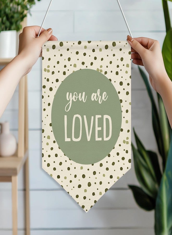 ZTGDA You Are Loved Nursery Wall Hanging Banner – Green Polka Dot Canvas Poster, Baby Room Wall Art Decor for Infant, Toddler, Baby Shower Decor from Parents or Grandparents 16x11inch (KD19) - Image 3