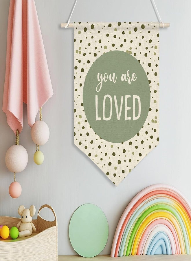 ZTGDA You Are Loved Nursery Wall Hanging Banner – Green Polka Dot Canvas Poster, Baby Room Wall Art Decor for Infant, Toddler, Baby Shower Decor from Parents or Grandparents 16x11inch (KD19) - Image 2
