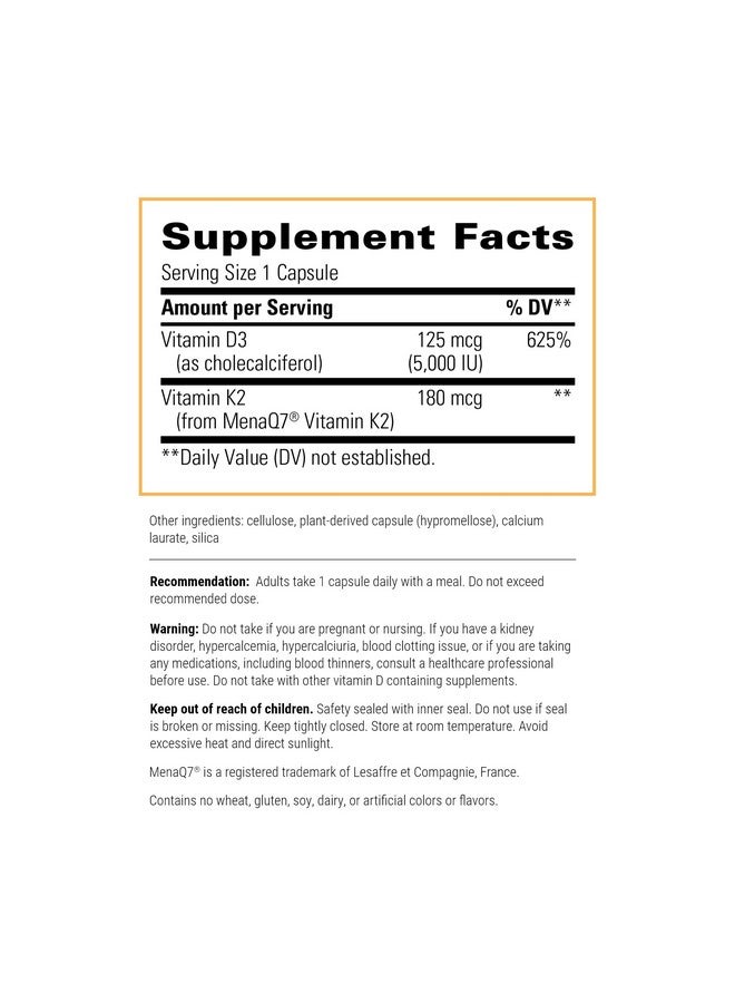 Integrative Therapeutics K2 + D3, Cardiovascular Support*, Bone Support*, Vitamin K2, Vitamin D3, 60 Capsules - Image 2