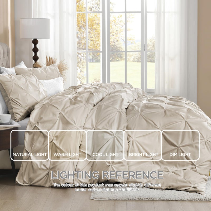 Litanika Oatmeal Pinch Pleat Duvet Cover King, 3 Pieces Pintuck Soft Microfiber Bedding Set with Zipper Closure & Corner Ties(104x90Inch-1 Duvet Cover, 2 Pillowcases) - Image 5