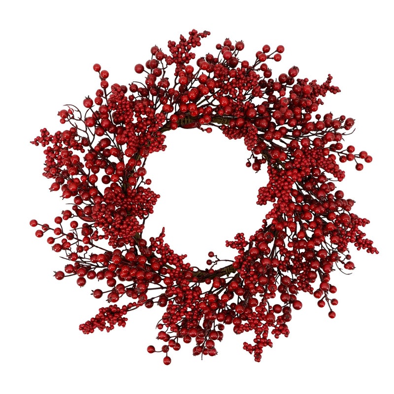 YNYLCHMX 20 Inch Winter Wreath for Front Door Winter Wreaths with Magnolia Leaves Red Berries Pine Cones Artificial Door Wreaths for Outdoor Indoor Farmhouse Windows Wall Holiday