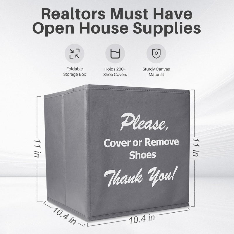 Opret Large Shoe Cover Box Grey, Real Estate Agent Supplies, Disposable Shoe Cover Dispenser Box for Open House, Please Cover or Remove Shoes, Foldable Storage Bin for Bootie - Image 2