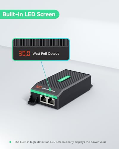 LINOVISION Gigabit 30W PoE+ Injector with LED Screen to Indicate Power Output, AC100-240V Input, IEEE802.3af/at 30W Power and Data Output for IP Camera, Wireless AP, VoIP Phone, 3-Year Warranty - Image 4
